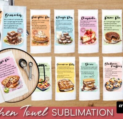 Baking Recipe Kitchen Towel PNG Bundle